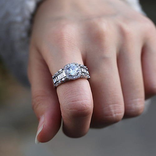 

Women's Ring Belle Ring AAA Cubic Zirconia 1pc White Copper Silver-Plated Irregular Statement Luxury Party Evening Gift Jewelry Geometrical Wearable