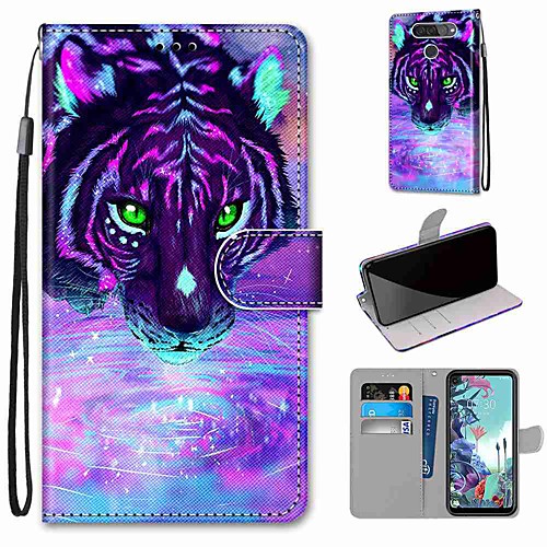 

Case For LG Q70 / LG K50S / LG K40S Wallet / Card Holder / with Stand Full Body Cases Tiger Drinking Water PU Leather / TPU for LG K30 2019 / LG K20 2019