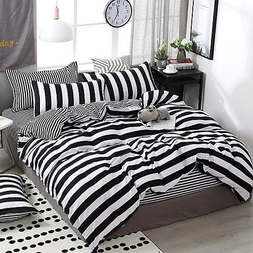 

Duvet Cover Sets 4 Piece Polyester / Viscose Stripes / Ripples Black / White Printed Simple / 4pcs (1 Duvet Cover, 1 Flat Sheet, 2 Shams)