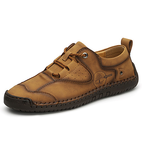 

Men's Fall Daily Outdoor Sneakers Walking Shoes Cowhide Breathable Wear Proof Black / Khaki / Brown