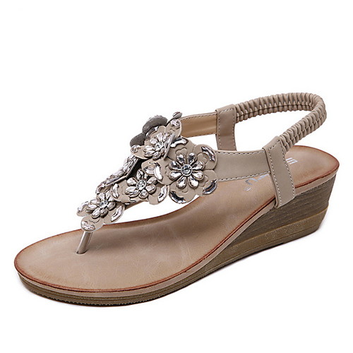 

Women's Sandals Summer Wedge Heel Open Toe Daily PU Almond / Black / Red