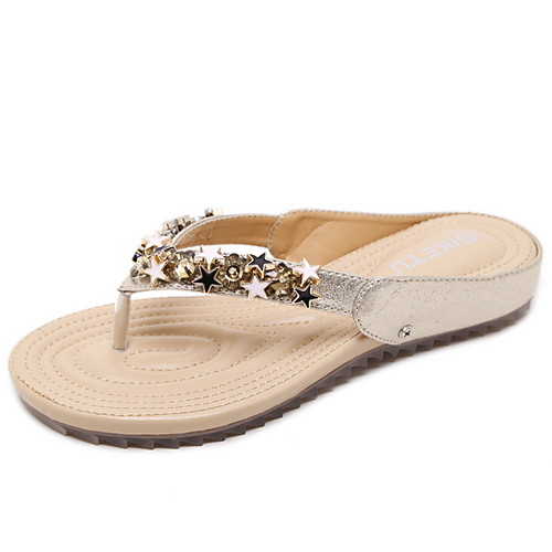 

Women's Sandals Summer Flat Heel Open Toe Daily PU Black / Gold