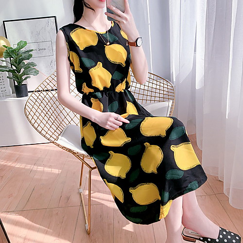 

Women's Shift Dress - Sleeveless Print Summer Casual 2020 Yellow M L XL XXL