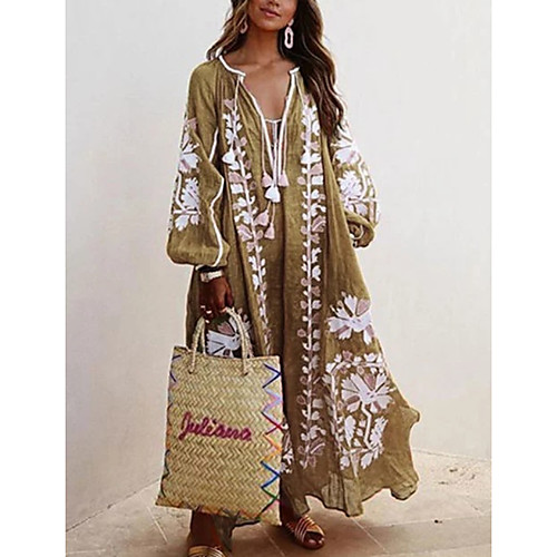 

Women's Mini Sheath Dress - Long Sleeve Floral Summer V Neck Elegant Slim 2020 Blue Red Yellow Khaki S M L XL XXL XXXL