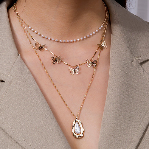 

Women's Pendant Necklace Necklace Layered Necklace Classic Butterfly Classic Trendy Romantic Sweet Imitation Pearl Chrome Gold 50 cm Necklace Jewelry 1pc For Party Evening Street Birthday Party Beach