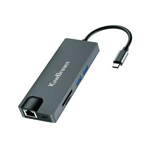 

KawBrown 8 in 1 Type C Hub USB C to HDMI VGA USB 3.0 Ports SD/TF Reader RJ45 1000M USB-C for MacBook Pro 3.1 Splitter