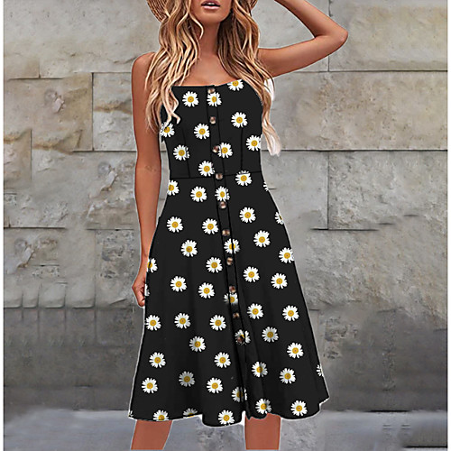 

Women's Daisy A Line Dress - Sleeveless Floral Summer Elegant Daily 2020 Black M L XL XXL XXXL