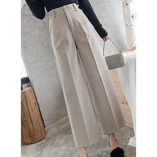 

Women's Basic Loose Wide Leg Pants - Solid Colored Black Khaki Beige S / M / L