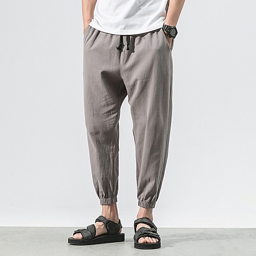 

Men's Sporty Chinoiserie Loose Chinos Pants - Solid Colored Drawstring Comfort Cotton Wine Black Navy Blue US32 / UK32 / EU40 / US34 / UK34 / EU42