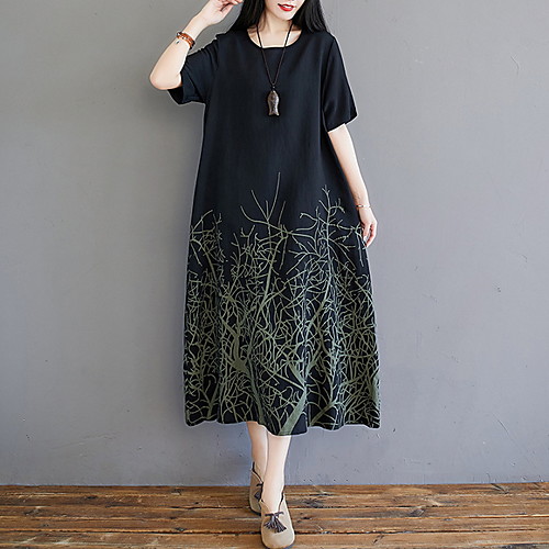 

Women's A Line Dress - Half Sleeve Geometric Summer Street chic 2020 White Black M L XL XXL