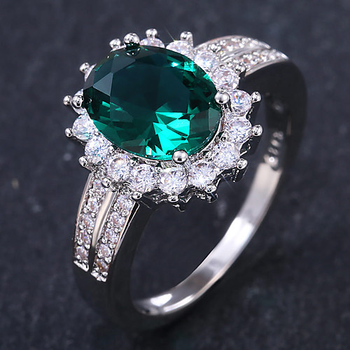 

Women's Ring Belle Ring AAA Cubic Zirconia 1pc Green Copper Silver-Plated Irregular Statement Luxury Party Evening Gift Jewelry Geometrical Wearable