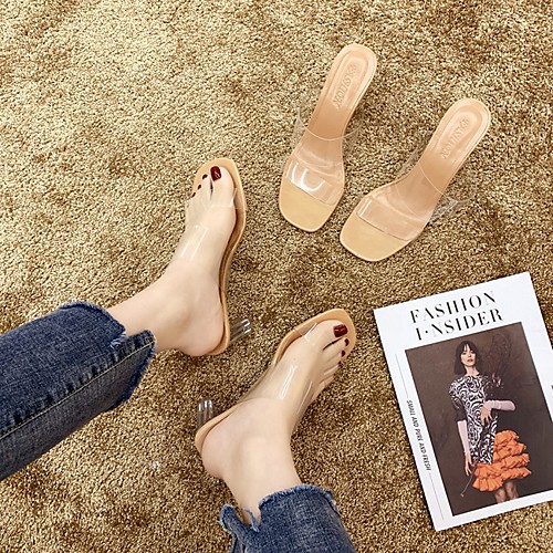 

Women's Slippers & Flip-Flops Summer Lucite heel Open Toe Daily PU Beige