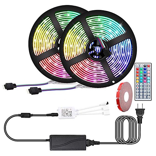 

Led Strip Lights 32.8ft 10m with 44 Keys IR Remote and 12V Power Supply Flexible Color Changing 5050 RGB 600 LEDs Light Strips Kit for Home Bedroom KitchenDIY Decoration