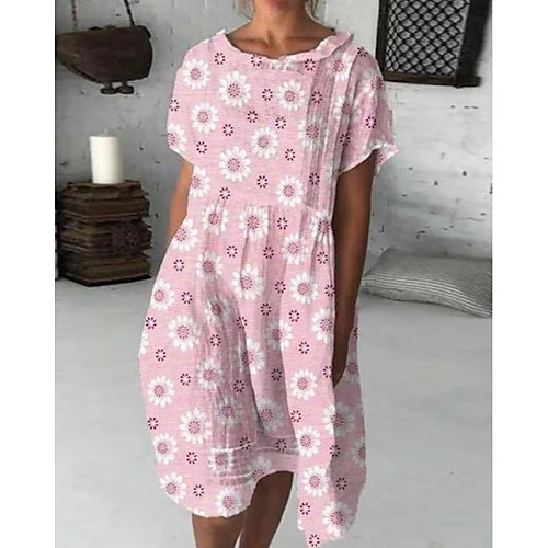 

Women's A-Line Dress Knee Length Dress - Short Sleeves Floral Summer Casual 2020 Blushing Pink S M L XL XXL XXXL