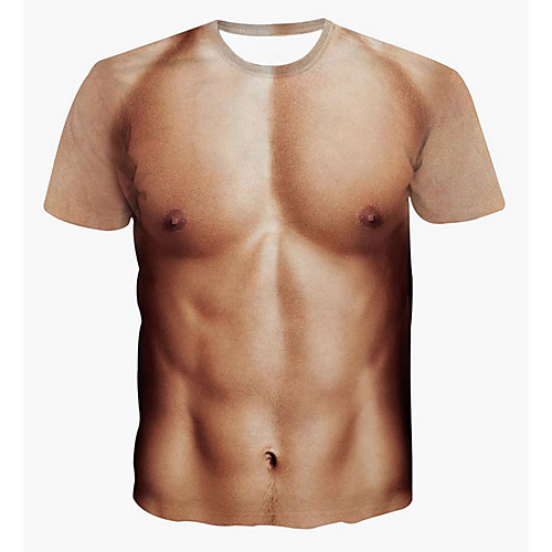 

Men's Color Block T-shirt Daily Round Neck Khaki / Short Sleeve