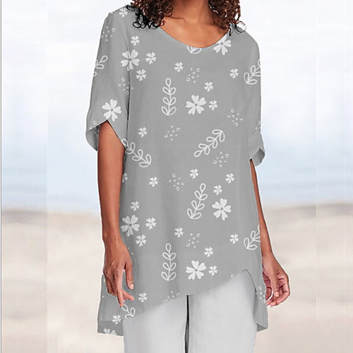 

Women's Floral T-shirt Daily Blue / Khaki / Gray / Light Blue