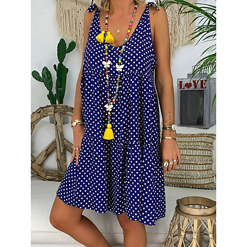 

Women's Knee Length Dress Shirt Dress - Sleeveless Polka Dot Summer Casual Mumu 2020 Black Purple Green Dusty Blue S M L XL XXL XXXL XXXXL XXXXXL