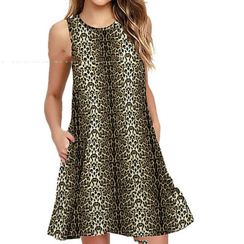 

Women's A-Line Dress Knee Length Dress - Sleeveless Leopard Summer Elegant 2020 Blue Khaki Brown S M L XL XXL XXXL XXXXL XXXXXL