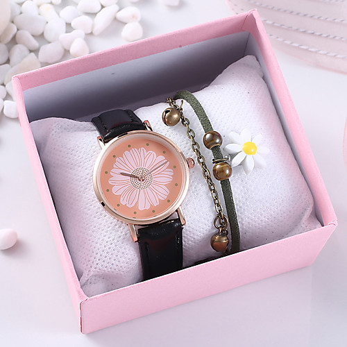 

Women's Quartz Watches Flower New Arrival Black Chocolate PU Leather Chinese Quartz Black Brown Chronograph Cute Creative 2 Piece Analog One Year Battery Life