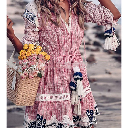 

Women's A Line Dress - Half Sleeve Geometric Summer Elegant 2020 Red Blushing Pink Fuchsia Orange Royal Blue S M L XL XXL XXXL