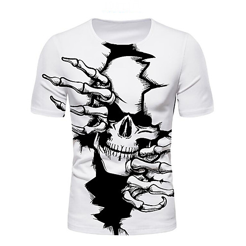 

Men's T shirt Graphic Skull Print Short Sleeve Daily Tops Round Neck White