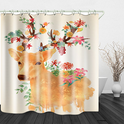 

Painted Sika Deer Digital Print Waterproof Fabric Shower Curtain for Bathroom Home Decor Covered Bathtub Curtains Liner Includes with Hooks