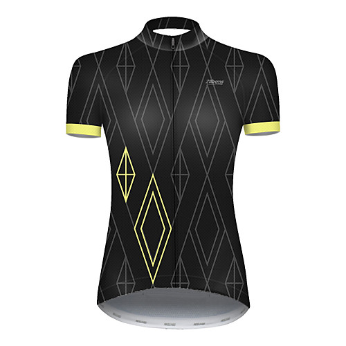 

21Grams Women's Short Sleeve Cycling Jersey Nylon Polyester Black / Yellow Plaid / Checkered Patchwork Bike Jersey Top Mountain Bike MTB Road Bike Cycling Breathable Quick Dry Ultraviolet Resistant
