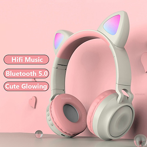 

Cute Wireless Headphones Glowing Bluetooth 5.0 Headphones For Girls Cat Ear Headset HiFi Stereo Music With Microphone For Game