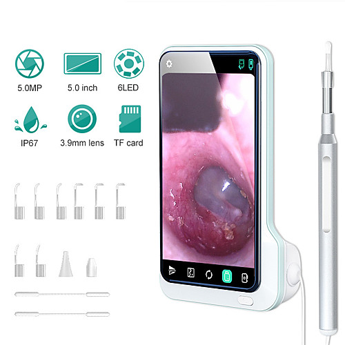 

Digital otoscope with 5-inch screen 3.9 mm Otoscope with 2.5D button screen 5.0MP Otoscope endoscope with 4-axis gyroscope P50-green