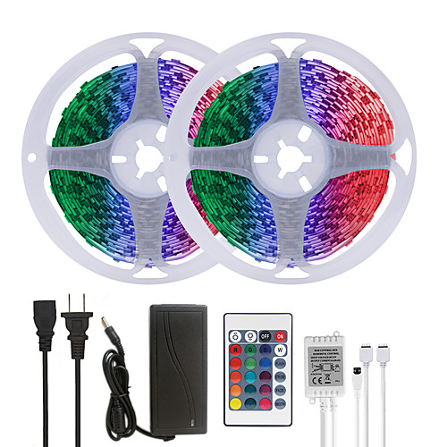 

32.8ft 10M LED Strip Lights RGB SMD 2835 Tiktok Lights 600LEDs SMD 5050 with 24 Keys IR Remote Controller and 100-240V Adapter for Home Bedroom Kitchen TV Back Lights DIY Deco