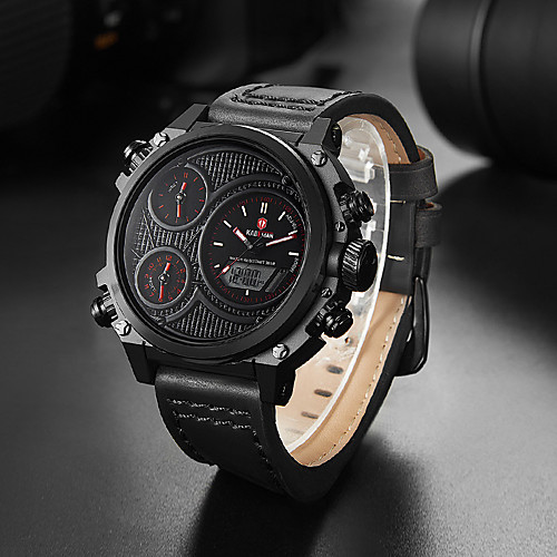 

Men's Sport Watch Quartz Modern Style Sporty Leather Water Resistant / Waterproof Calendar / date / day Chronograph Analog - Digital Cool Big Face - Blue Red Brown