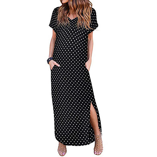 

Women's A-Line Dress Midi Dress - Short Sleeves Polka Dot Summer Casual Chinoiserie 2020 Black Red Dusty Blue Light Blue S M L XL XXL
