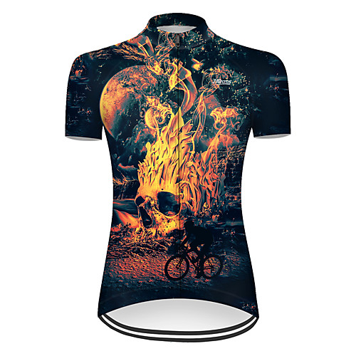 

21Grams Women's Short Sleeve Cycling Jersey Nylon Polyester Black / Yellow 3D Novelty Skull Bike Jersey Top Mountain Bike MTB Road Bike Cycling Breathable Quick Dry Ultraviolet Resistant Sports