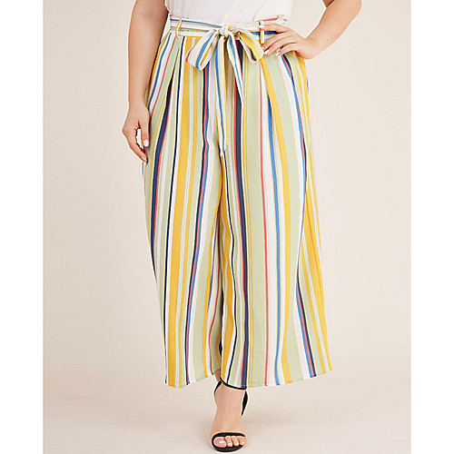 

Women's Basic Loose Wide Leg Pants - Striped Yellow L / XL / XXL