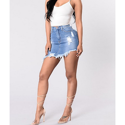 

Women's Bodycon Skirts - Solid Colored Light Blue S M L