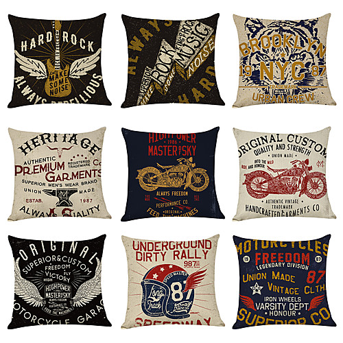 

9 pcs Linen Pillow Cover, Hard Rock American Vintage Casual Modern Square Traditional Classic
