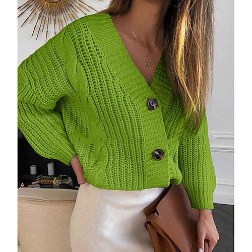 

Women's Solid Colored Long Sleeve Cardigan Sweater Jumper, V Neck Blue / Yellow / Green S