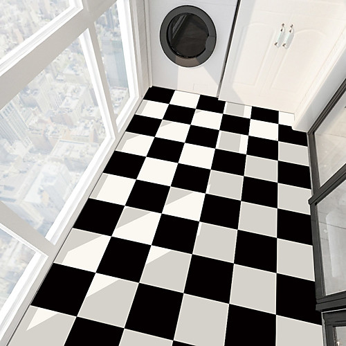 

PVC antiskid twill print black and white paste bathroom bedroom living room DIY floor paste 4Pcs 3030cm