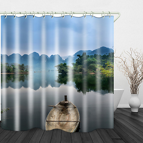 

Lake Boat Scenery Digital Print Waterproof Fabric Shower Curtain for Bathroom Home Decor Covered Bathtub Curtains Liner Includes with Hooks 72 Inch