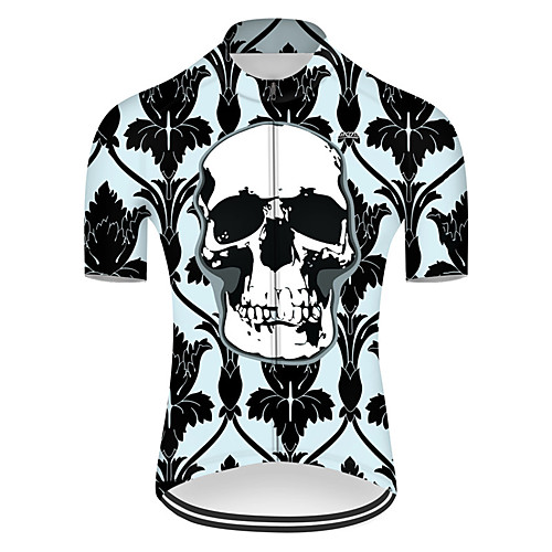 

21Grams Men's Short Sleeve Cycling Jersey Summer Nylon Polyester Black / Green Sugar Skull Novelty Skull Bike Jersey Top Mountain Bike MTB Road Bike Cycling Ultraviolet Resistant Quick Dry Breathable