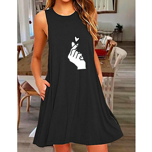 

Women's Strap Dress Knee Length Dress - Sleeveless Print Summer Casual Chinoiserie 2020 Black S M L XL XXL XXXL