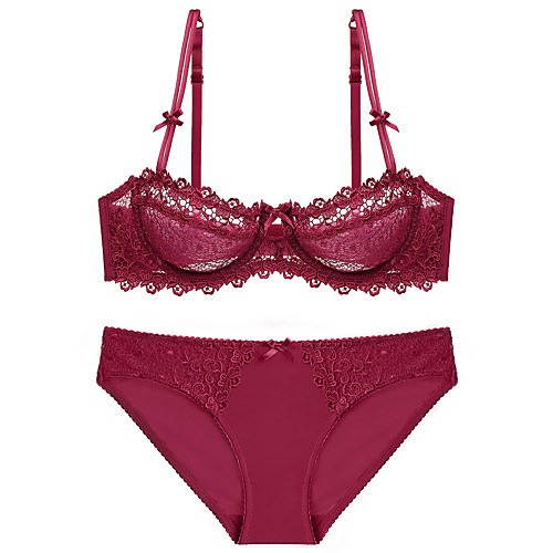 

Women's Bra & Panty Set Push-up Lace Bras Underwire Bra 3/4 Cup Textured Sexy Super Sexy Wine