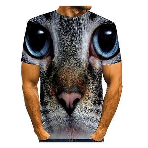 

Men's T shirt Shirt Graphic Animal Print Short Sleeve Daily Tops Basic Round Neck Blue