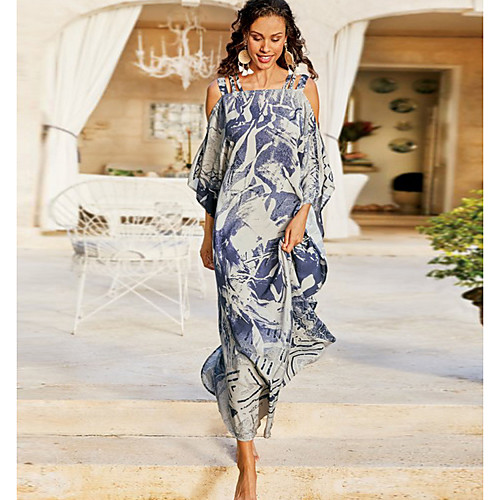 

Women's Sheath Dress Maxi long Dress - 3/4 Length Sleeve Floral Summer Elegant 2020 Blue S M L XL
