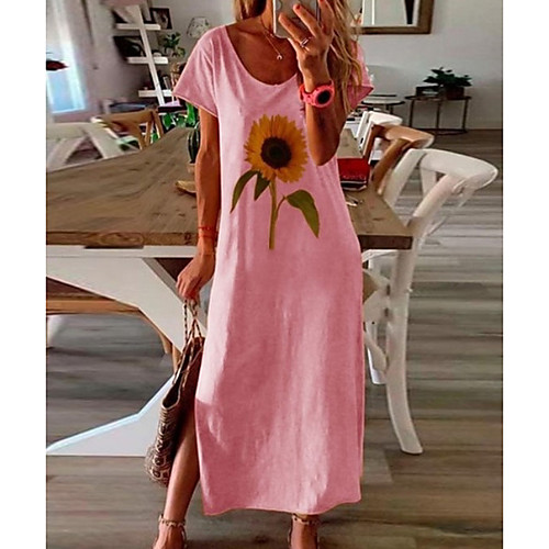 

Women's Shift Dress Midi Dress - Short Sleeves Floral Summer Work 2020 White Black Blue Yellow Blushing Pink S M L XL XXL XXXL XXXXL XXXXXL