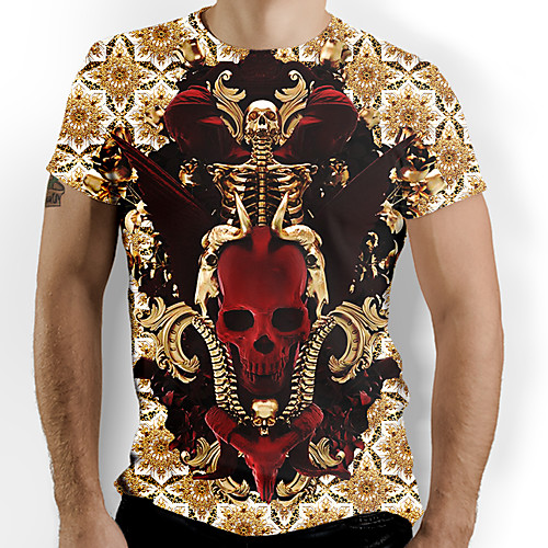 

Men's T shirt Graphic Skull Print Short Sleeve Daily Tops Round Neck Yellow