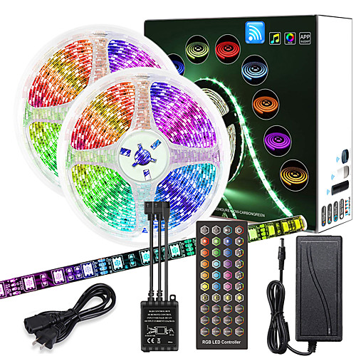 

10M(2x5M) High-Quality Black PCB Music Timing Synchronous Control Flexible Light Bar 600 x 5050 Waterproof RGB LED Strip Light and IR 40 Key Controller with12V 6A Adapter Kit