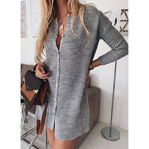 

Women's Solid Colored Long Sleeve Cardigan Sweater Jumper, Round Neck Blushing Pink / Gray S / M / L