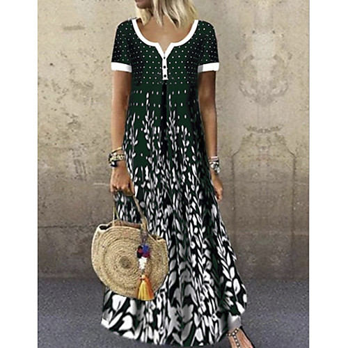 

Women's A-Line Dress Maxi long Dress - Short Sleeves Floral Summer V Neck Boho Holiday Vacation 2020 Black Purple Green Navy Blue S M L XL XXL XXXL XXXXL XXXXXL