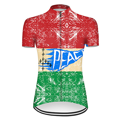 

21Grams Women's Short Sleeve Cycling Jersey Nylon Polyester Red / Yellow Patchwork Peace & Love Bike Jersey Top Mountain Bike MTB Road Bike Cycling Breathable Quick Dry Ultraviolet Resistant Sports